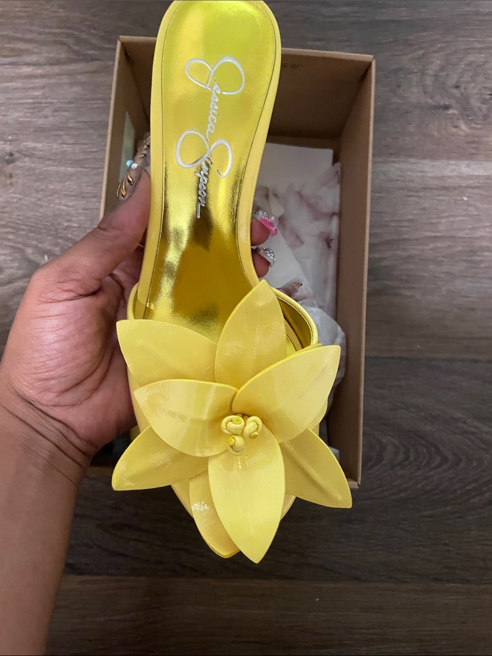 Jessica Simpson Bright Yellow Floral Slide Mules - Picture 2 of 3